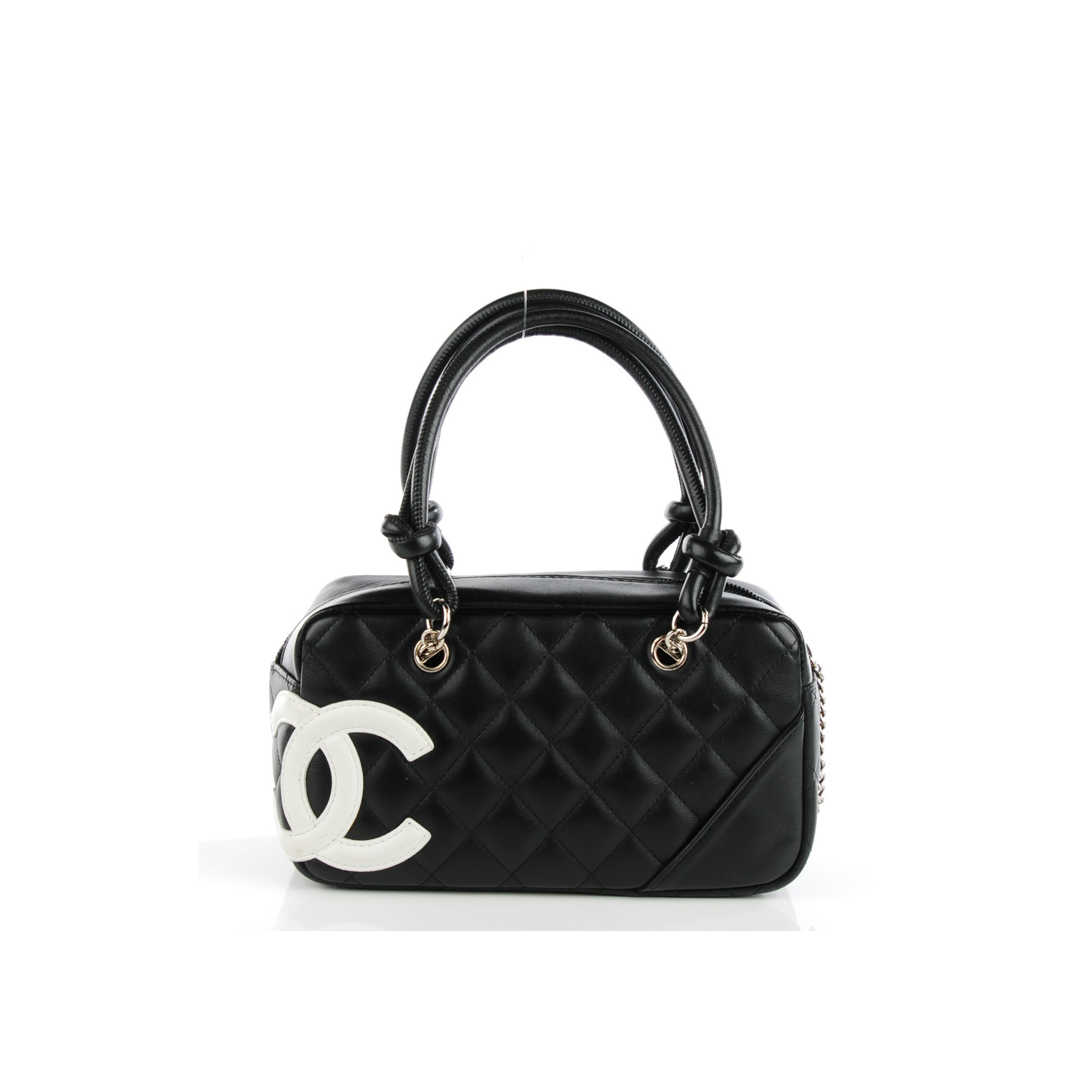 Ch*el calfskin quilted small cambon bowler black white a29792 (21*12*9cm)
